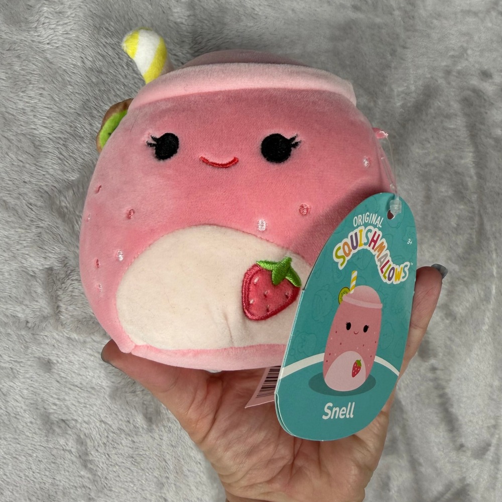Original Squishmallows Snell Strawberry Bubble Tea‎ Plush Toy 5 Inch
